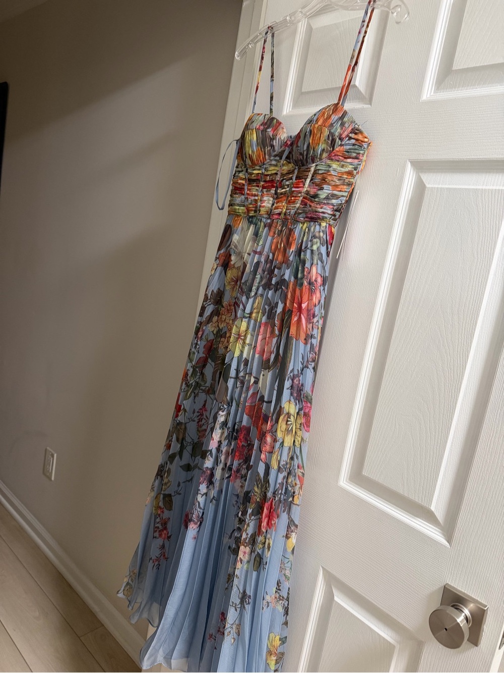 NWT Aqua Multicolor Floral Maxi Dress with Light Blue Base